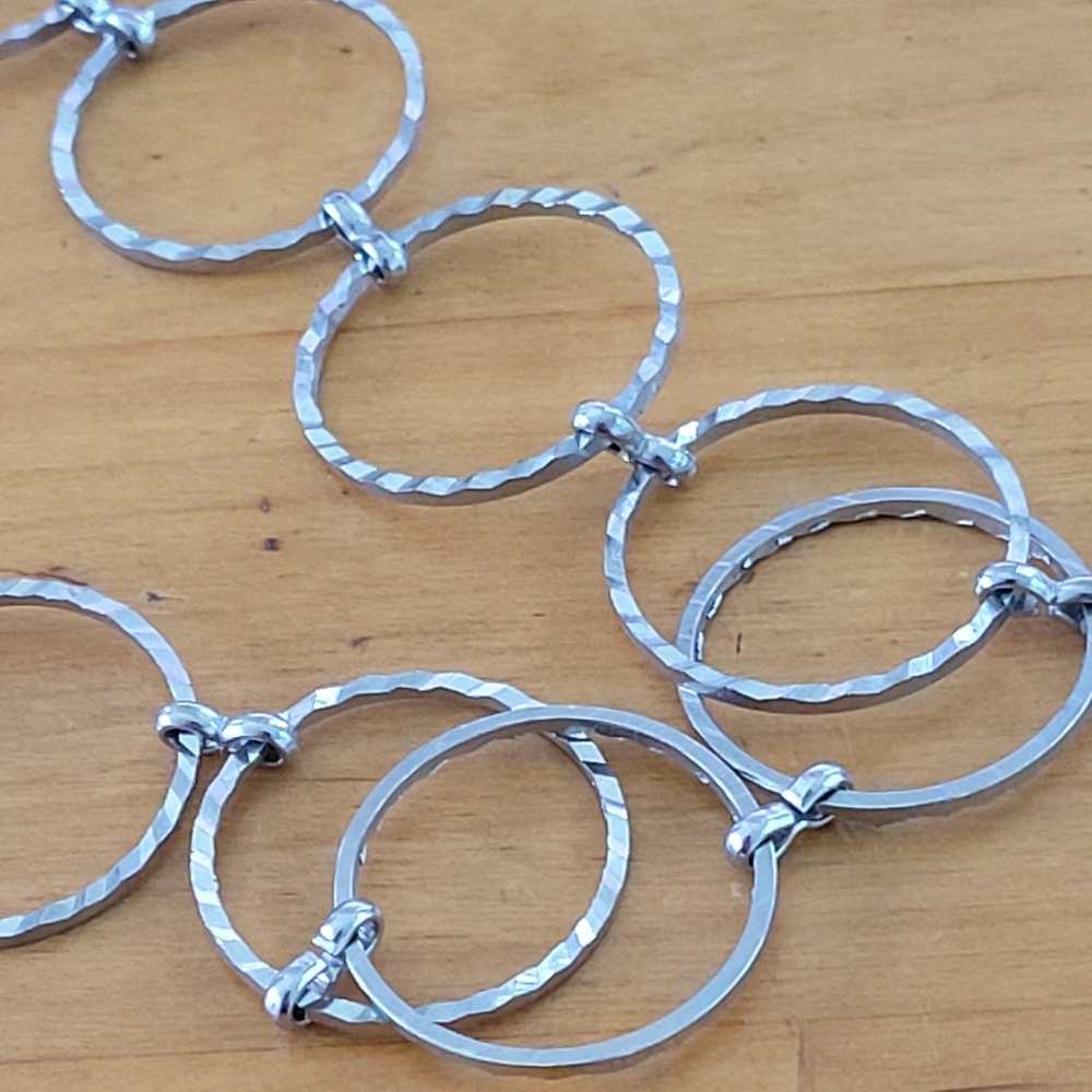 RACHEL Silver Tone O Ring Station Layering Necklace Long Opera 40" 21g